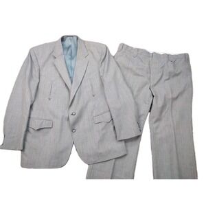 VTG Circle S Western Yoke Suit 46R 38x30 Grey 2pc Bootcut USA Cowboy Rockabilly